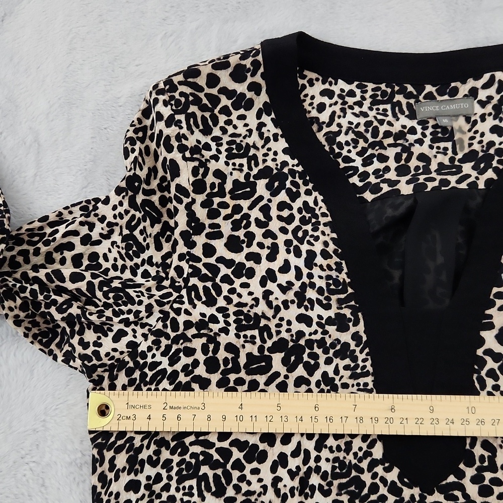 Vince Camuto Animal Print Faux Wrap Dress Women's Size 10 Long Sleeve Tie Waist - Picture 9 of 12